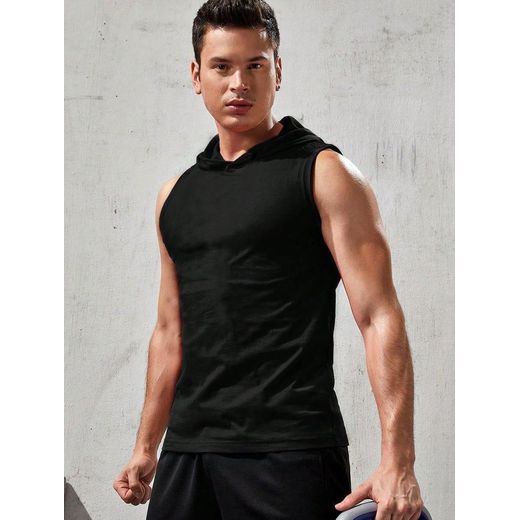 Generic Débardeur à capuche noir sans manches pour gym sport et fitness - image 2