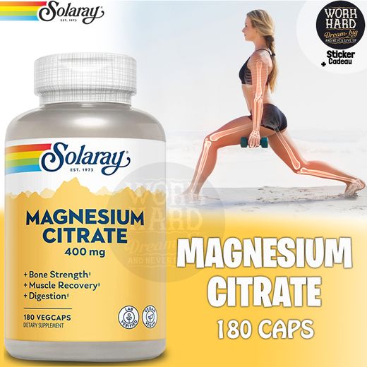Solaray magnésium Citrat, 400 mg 180 VegCaps+sticker cadeau