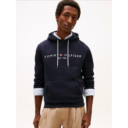 Tommy Hilfiger Sweat à capuche à logo  flex Blue Marine Coton Biologique