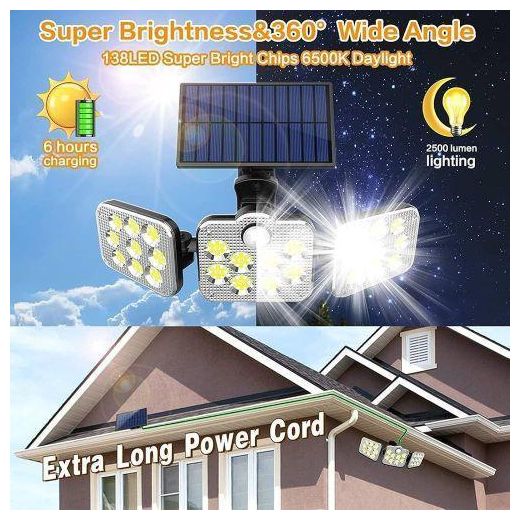 Generic Applique Murale LED avec Panneau Solaire et Détecteur de Mouvement, Luminaire Décoratif d'Extérieur, Idéal pour un Jardin, un délégations ou une Rue, 138 - image 4