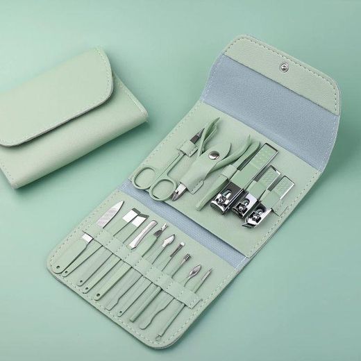 Generic Kit de Manucure et pédicure,  kit de toilettage professionnel 16 en 1 en acier inoxydable (vert).
