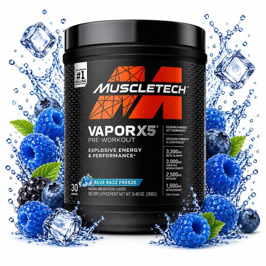 Muscletech VaporX5 Next Gen 266 g Blue Razz Freeze- Formule Avancée de Pre-Workout