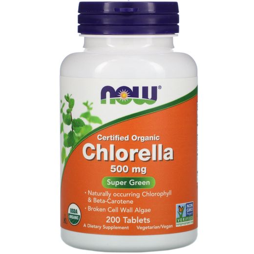 Now Foods Chlorelle certifiée bio, 500 mg, 200 comprimés