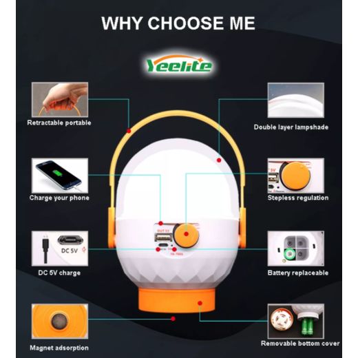 Generic LED de camping , Lampe rechargeable de secours lumineuse intérieure extérieure,multifonction - image 2