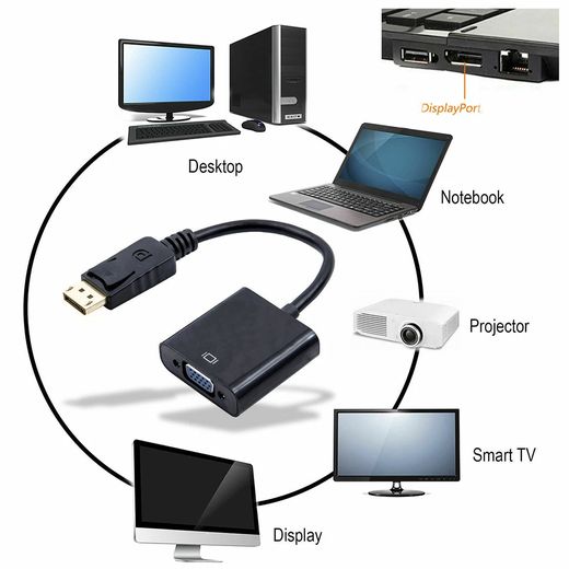Generic Adaptateur DisplayPort (DP) mâle vers VGA femelle – Convertisseur vidéo HD Display pour PC, écran et projecteur