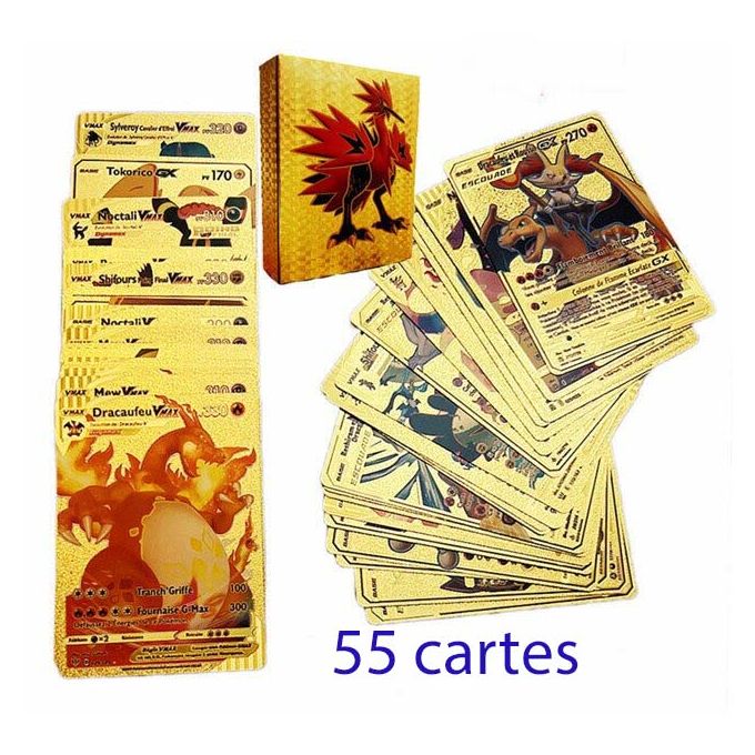 Pokemon Lot de 55 Cartes Pokémon en feuilles dorées; type Vmax GX ...
