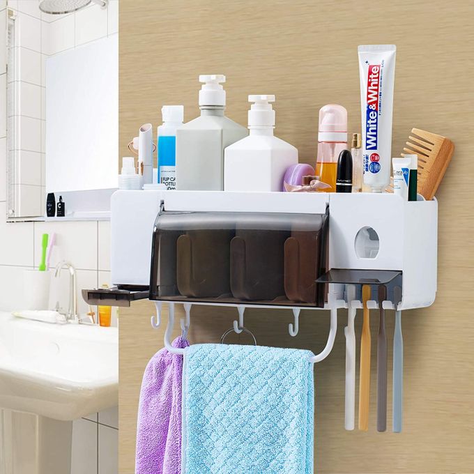 Distributeur Automatique de Dentifrice, Organiseur de Brosse à Dents Multifonctionnel peu Encombrant Avec 3 Tasses.