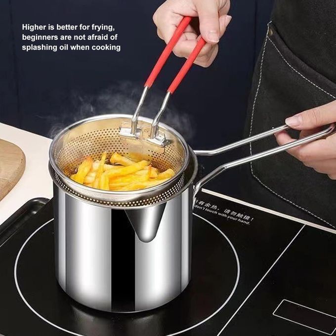 Marmite à Frire En Acier Inoxydable 304 Avec Panier-filtre - Mini Friteuse Pour Poisson, Crevettes, Frites - Poignée Confortable