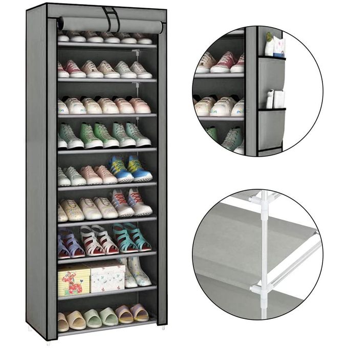 Generic Armoire A Chaussures 9 Etageres En Metal Et Tissu A Prix