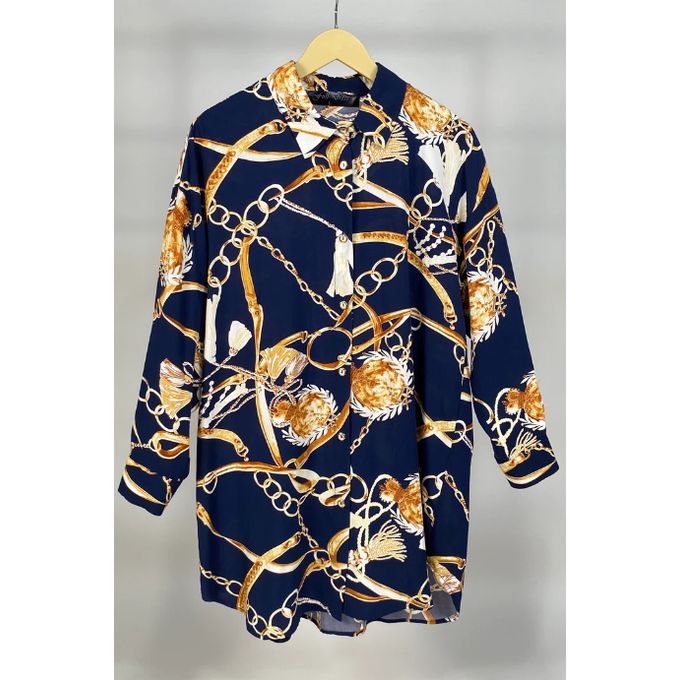 Chemise oversize avec chaîne à maillons dorés au dos - Vert