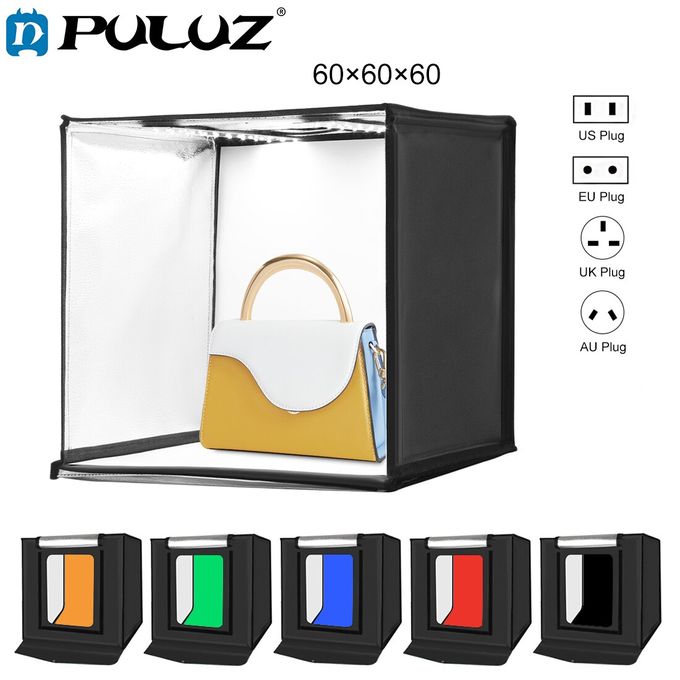 Puluz Boîte à Lumière Portable pour Studio Photo 60 cm, Kits de tente avec 6 arrière-plans
