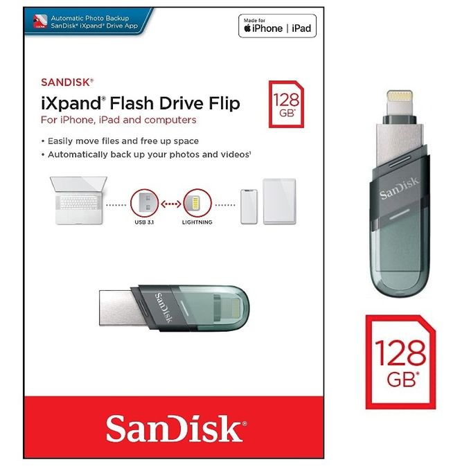 Sandisk iXpand Clé 128Gb Lecteur Flash OTG, Usb 3.1 Mini-Drive