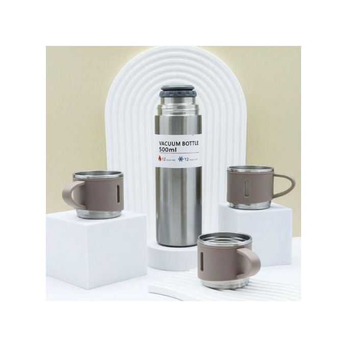 Thermos en acier inoxydable 500ML + 3 Tasses - Beige