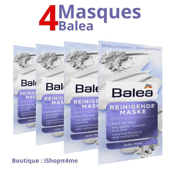 Balea 4 x Masques Visage Nettoyant au Zinc élimine Efficacement les Cellules Mortes & Mates