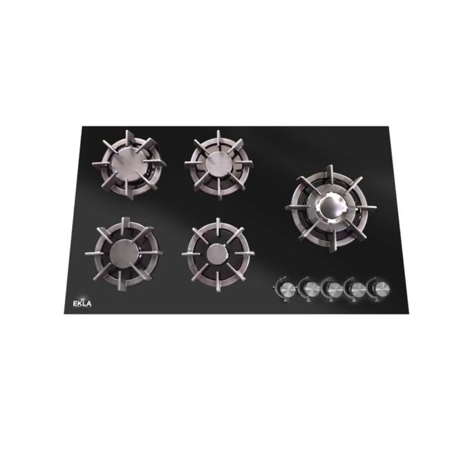 Plaque de cuisson 5 feux à gaz  en verre 90 cm, Noir