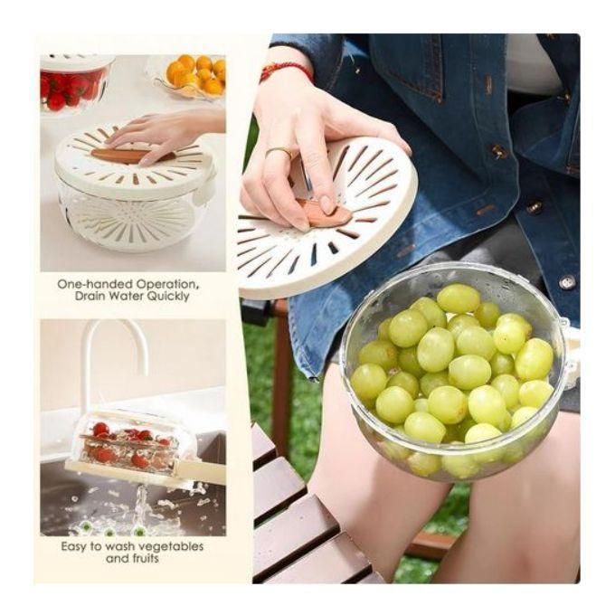 Bol de Lavage de Fruits et Légumes, Récipient de Stockage des Aliments à Vidange Rapide, Passoire à Poignée Pliable Dissimulée, Bol de Passoire pour Pique-niques en Plein Air et