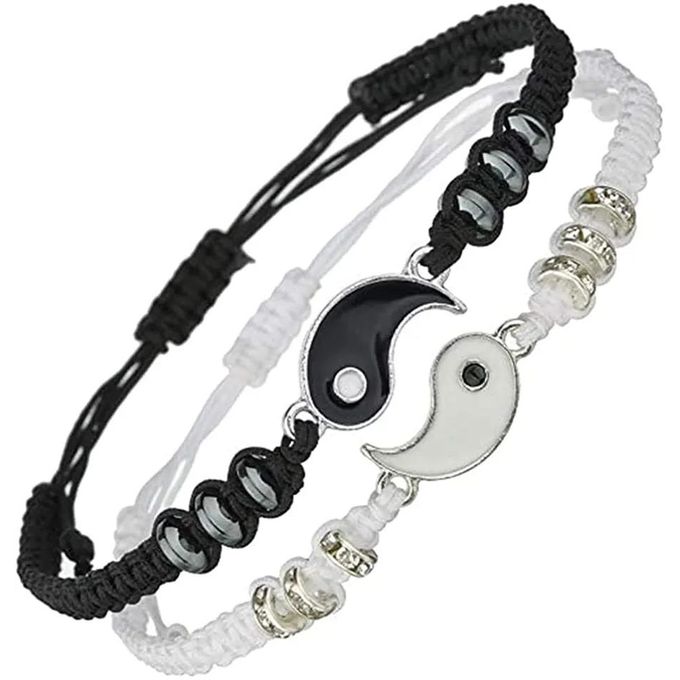 Bracelet Pierre Naturelle Yin Yang Noir Et Blanc – Lot De 3, Élégant Et Équilibré Pour Hommes Et Femmes, Idéal Meilleurs Amis Ou Couple