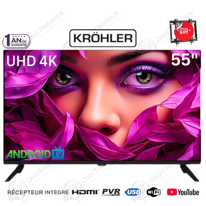 KRÖHLER Smart TV 50" Android UHD - Récepteur intégré + TNT + HDMI + USB - Garantie 1 An