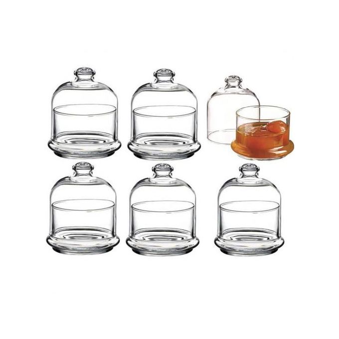 Lot De 3 Cloches En Verre Avec Socles Bois Marron - Petites Moyennes Grandes Pour Décoration & Centre De Table