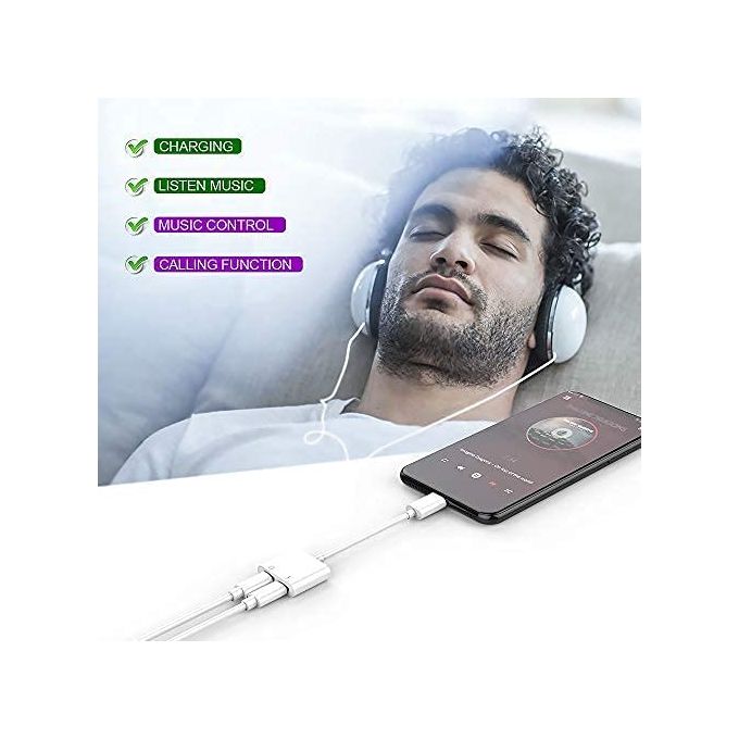 Wisdomup Double adaptateur Lightning 2 en 1 pour casque audio et chargeur  pour iPhone iPad à prix pas cher