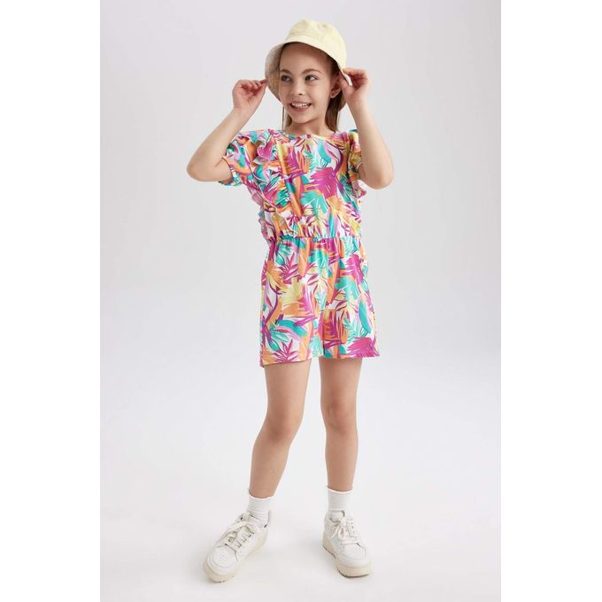 Defacto Girl Patterned Short Sleeve Jumpsuit