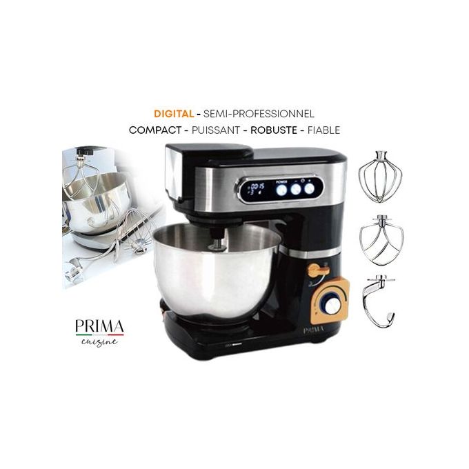 Prima Pétrin Robot Digital Semi-professionnel Happy Chef 7L 1300W Réel NOIR Diamond