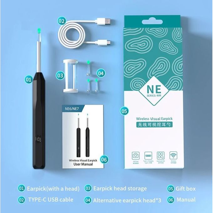 Generic Nettoyeur d'oreilles sans fil intelligent avec otoscope