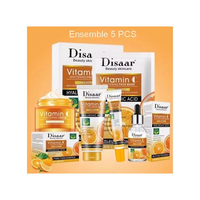 Disaar Ensemble 5 pièces de soins de la peau du visage blanchissant à la vitamine C.