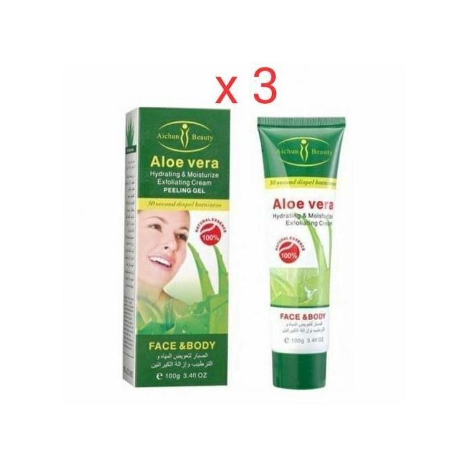 Aichun Beauty Pack 3 Crème Aloe Vera Gel Exfoliant Hydratant Nettoyant Visage et Corps-100g