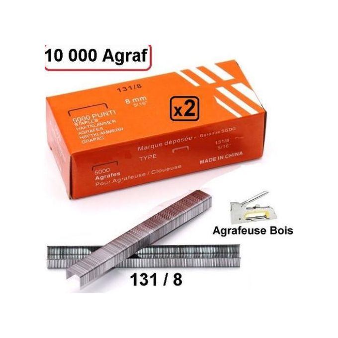 10 000 Agrafes pour Agrafeuse Bois 131-8 mm // 2 Boites d'agrafes //