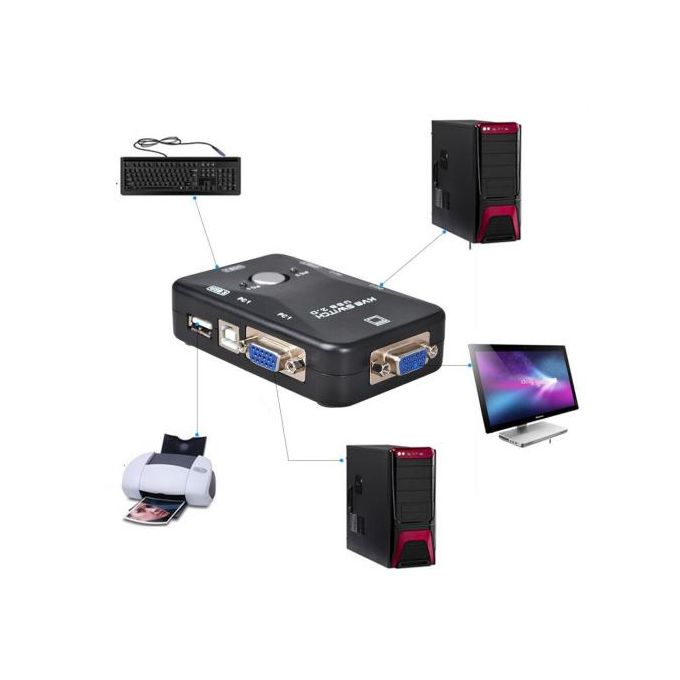 KVM HDMI Switch USB 2 Port Commutateur KVM HDMI 4K@ 60Hz,Commutateur USB et  HDMI pour 2 ordinateurs, clavier, souris, imprimante et un moniteur HD,  avec 2 câbles USB et 2 câbles HDMI