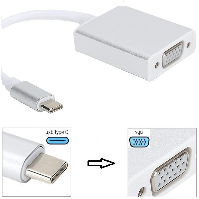 Generic Adaptateur USB Type C vers VGA // USB-C To VGA Adapter // USB-C 2  VGA Converter à prix pas cher