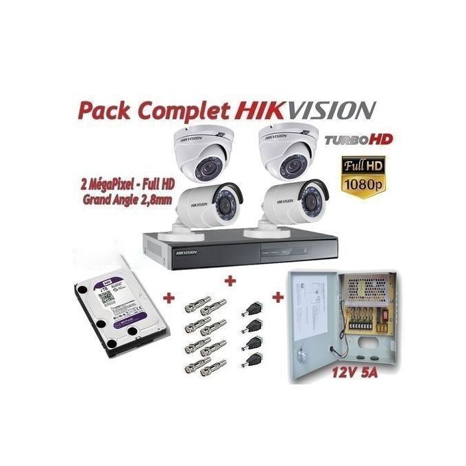 Hikvision Pack Complet Pour Système de Surveillance  DVR 4voies Turbo HD + 4 Caméras ...