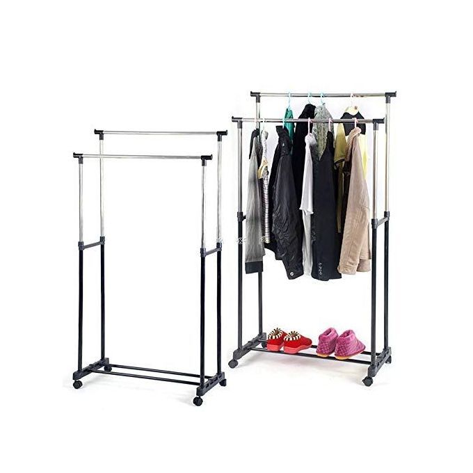 Generic Porte-vêtements télescopique double pôle COD Sechoir linge  retractable étendoir pliable ailes latérales à prix pas cher