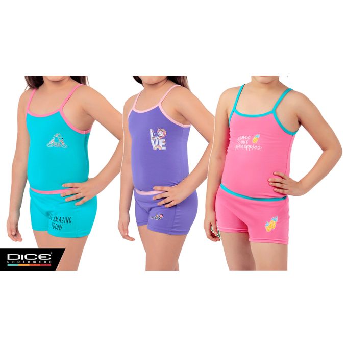 Dice 3 pack Nouveaux enfants filles 2pcs egyptine coton  boxer +  debardeur