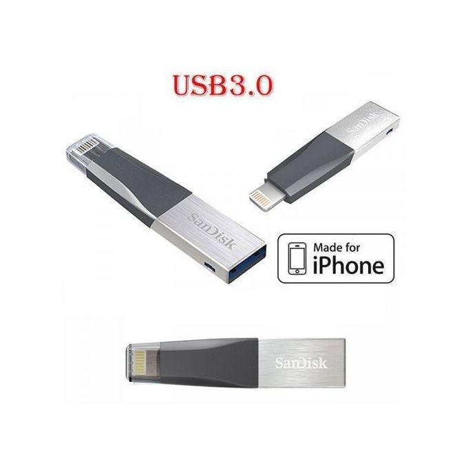 Clé USB SanDisk Mini iXpand Pour Votre iPhone 128 Go (SDIX40N-128G-GN6NE)  prix Maroc