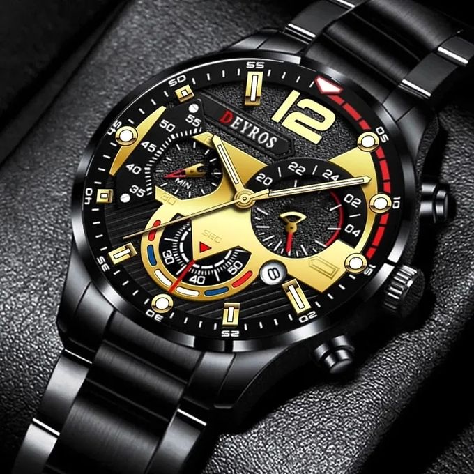Deyros Montres en acier inoxydable pour hommes, montre-bracelet à quartz de luxe