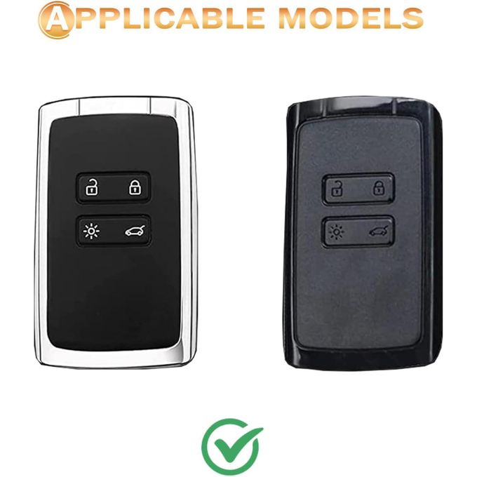 Étui Clé Voiture TPU Avec Porte-Clés Cuir - Compatible Renault, Dacia - Modèle 4 Boutons - Argent
