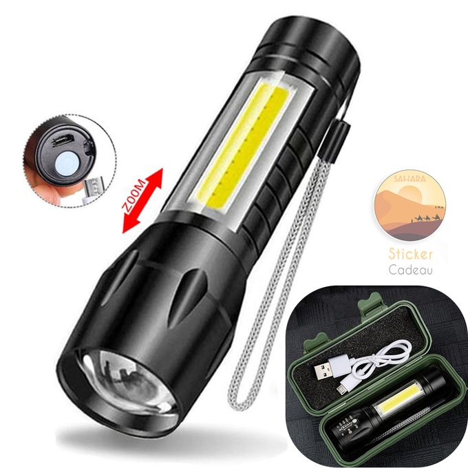 Lampe torche à main de poche rechargeable sur USB puissante forte COB XPE  zoom