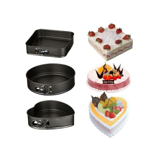 Lot de 3 Moules à Gâteaux en Forme de Carré Rond Coeur - Promodeal