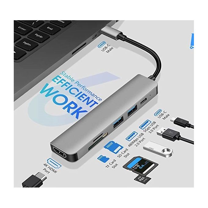 6in1 4 Ports Multifonctionnel Moyeu Avec Sortie HDMI USB Multi