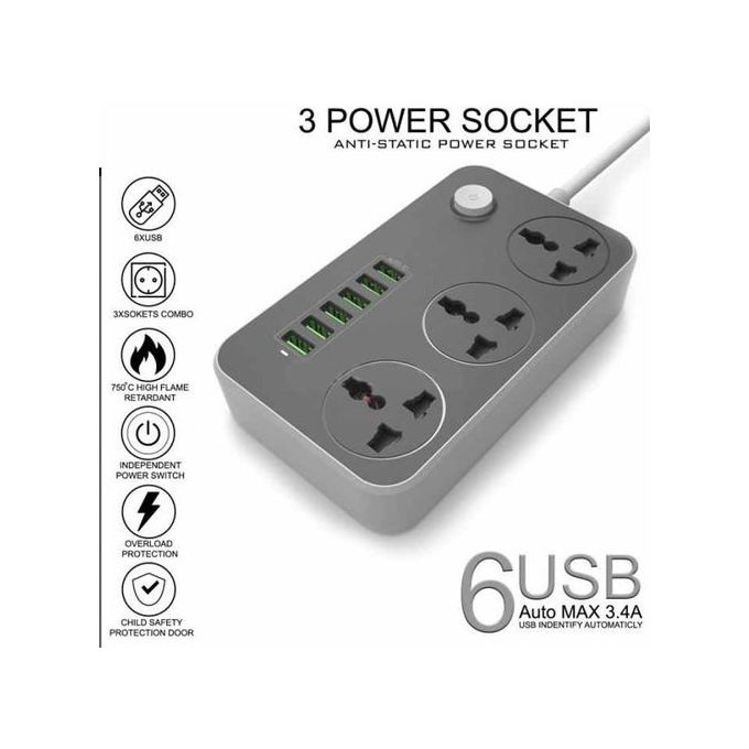 Prise de courant Concentrateur multiprise Station de charge Multiprise Port  USB avec interrupteur individuel Cordon 250V 10A 3M Prise UE