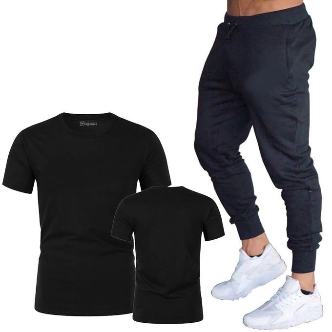 Pantalon Noir avec T-shirt noir hommes Deux Pièces  sportif