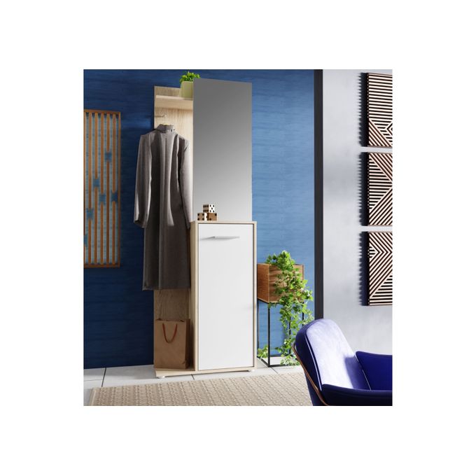 Kitea Vestiaire AREEL Avec Miroir +1 Porte - Chêne / Blanc