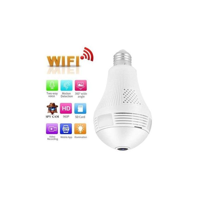 Ampoule Caméra Surveillance Wifi Sans Fil 360°Lampe WIFI IP Caméra Caché Panoramique Espion