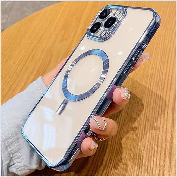 Generic Pochette IPhone 12 Pro Max transparent MagSaf anti-collision Haut  Qualité Bleu à prix pas cher