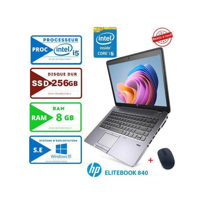 PC PORTABLE EliteBook 840-CORE INTEL i5-RAM 8Go- 256Go SSD -garantie de 6 mois - remise à neuf