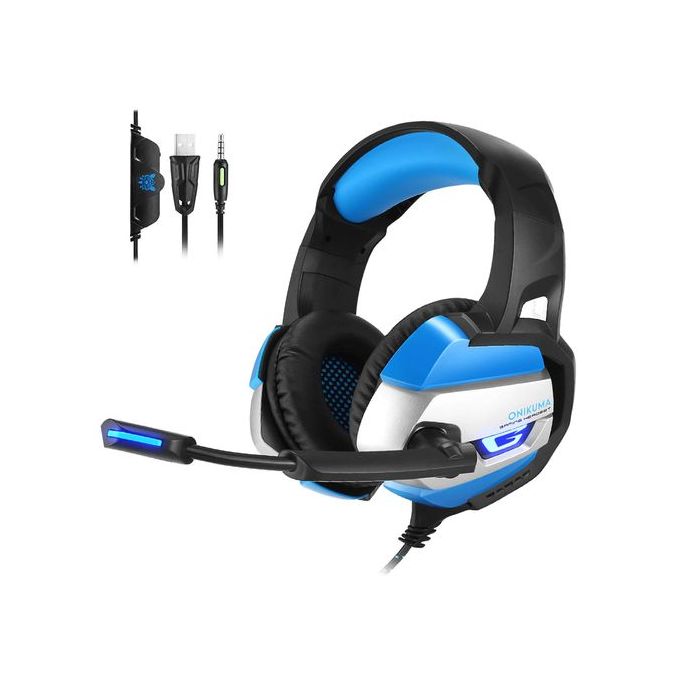 Casque Gaming G2000 Avec Micro - Ultra-léger, Stéréo, LED Bleues - Pour PS4, PC, 3.5mm Et USB
