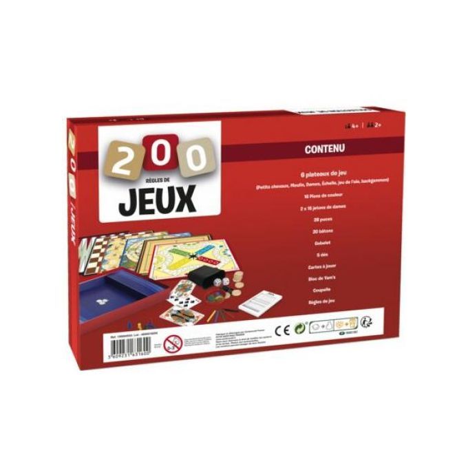 Boite 200 jeux Classiques et Traditionnels - Cartes, pions, des, plateaux,  regles - Jeu de societe Famille - Coffret Multi Jeux