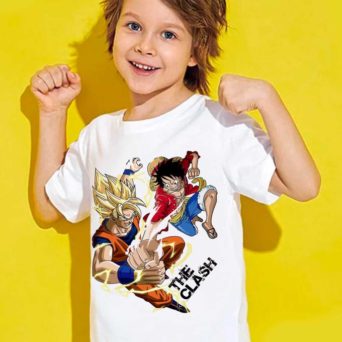 BENYAHYA STORE Tshirt Enfant 6 à 14ans T-shirt Luffy vs Goku Teshirt Anime Otaku Teeshort